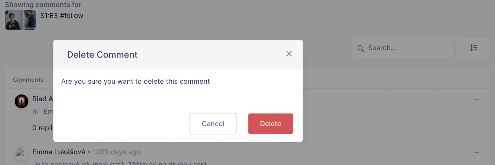 confirm delete comment