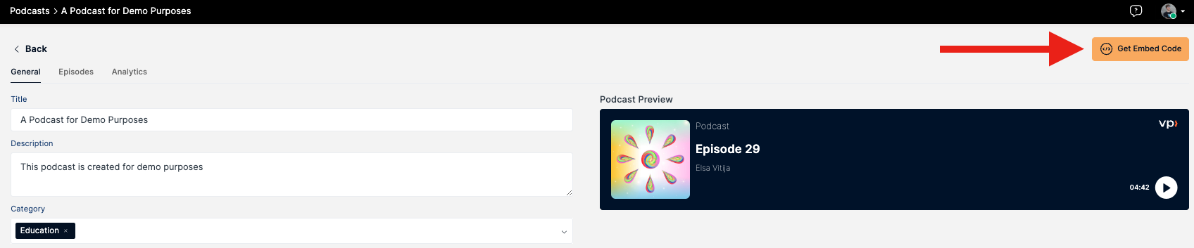 embed podcast btn from edit page